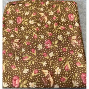 Brown Floral Cotton Fat Quarter Fabric 18x22" for Quilting Crafts Sewing Project